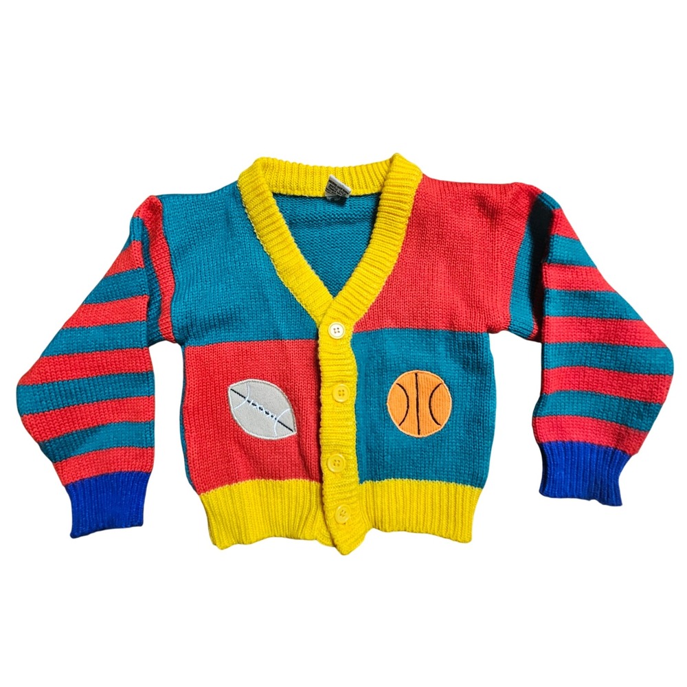 Vintage‎ Kids Sports Colorblock Knit Cardigan Sweater 2T Kidcore Retro 90s
